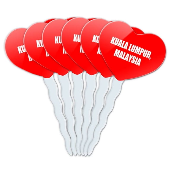 Kuala Lumpur Malaysia Heart Love Cupcake Picks Toppers - Set of 6