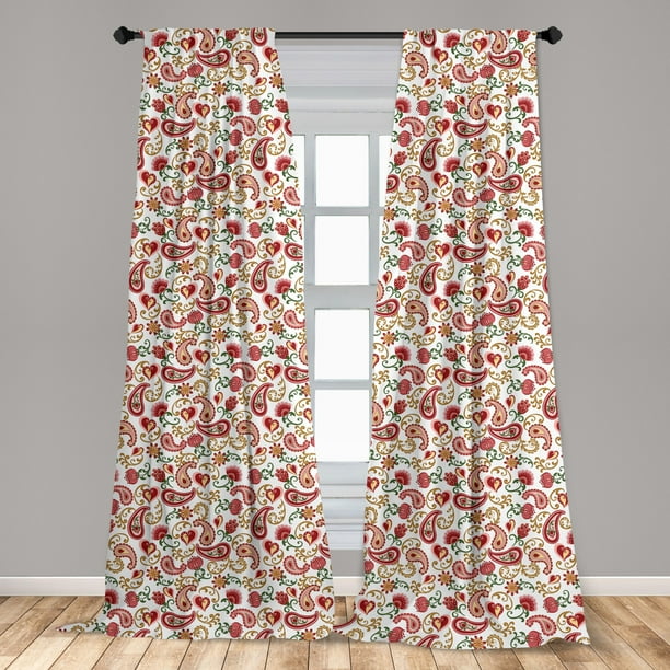 Paisley Curtains 2 Panels Set Style Rose And Swirled Floret Buds Bohemian Lady Feminine Art Print Window Ds For Living Room Bedroom 56 W X 95 L Red Pale Pink By Ambesonne Paisley Curtains 2 Panels Set Style, Red Paisley Curtains