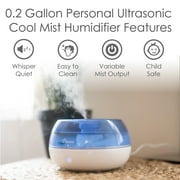 Crane Small Ultrasonic Air Humidifiers for Bedroom and Office, .2 Gallon Cool Mist Humidifier for Personal Use, Blue and White
