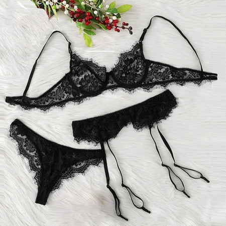 

MRULIC lingerie for women Fashion Women Lace Bra Lingerie Briefs Garter Underwear Sleepwear Bodysuit Black + S