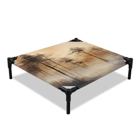 Abstract Art Elevated Dog Bed Impressionist Style Brown Forest Tree Cooling Breathable Outdoor Raised Dog Cot Bed with Metal Frame Non-Slip Feet for Small Dog 20x20in