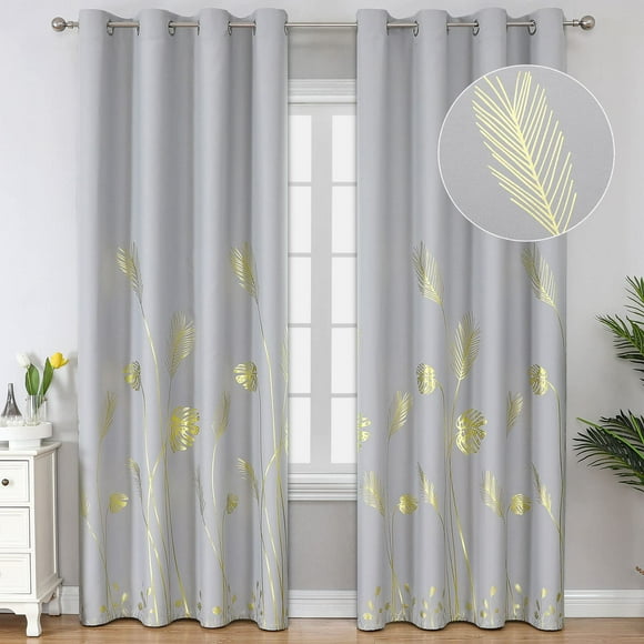 Cortinas Blackout Estelar Textiler Gris Claro 274 cm con Diseño de Palma