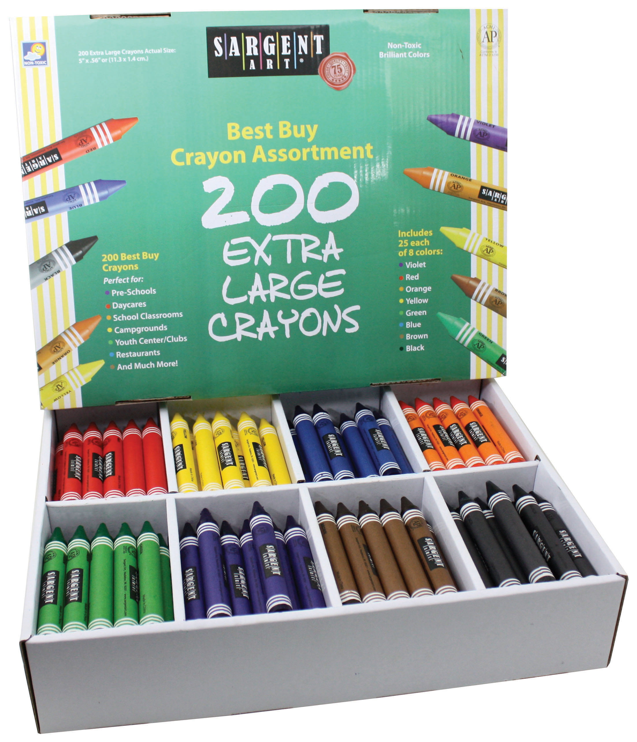 Sargent Art 200 ct Big Ones Crayon Class Pack, Extra Large Crayons 25 Ea. 8  Colors, #82-3246
