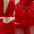 thumbnail image 2 of SERTG Little Girls' Party Dress Sheer Paneled Skirt with Back Zipper Short Sleeve Round Neck Princesse Outfit for 6 Months-4 Years(Red,18 Months), 2 of 5