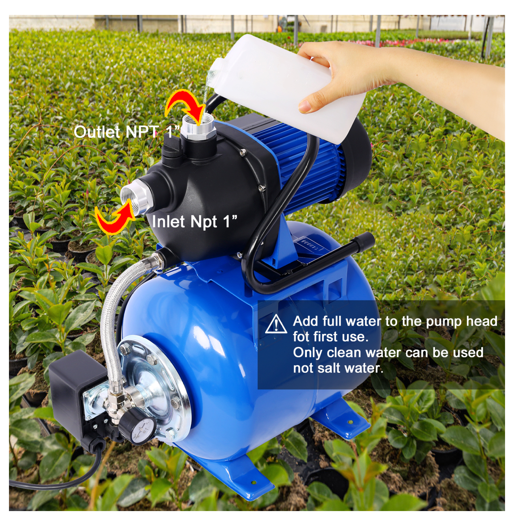 1.6HP Shallow Well Pump with Pressure Switch, Garden Water Pump, Irrigation Pump, Automatic Booster Pump for Home, Lawn, Farm