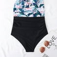thumbnail image 4 of Traje de baño de una pieza para mujer Halter Plunge V cuello sin espalda estampado floral fruncido traje de baño para natación de verano hoja azul M, 4 of 6