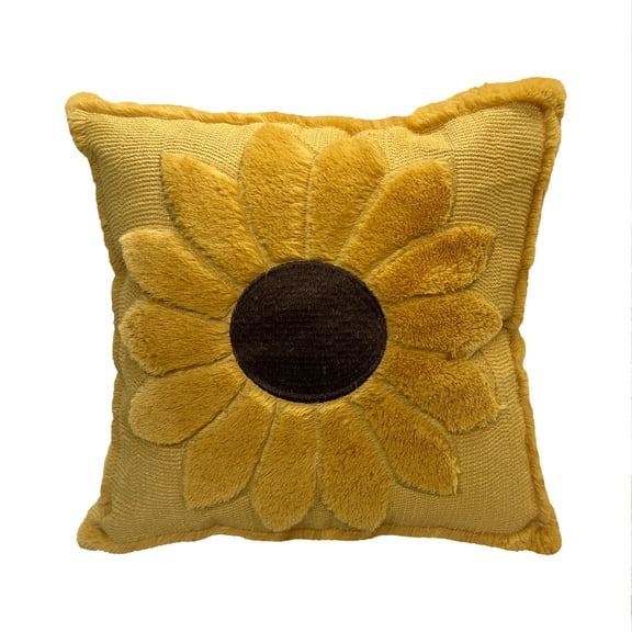 Sunflower Pillow Covers, 18"x18" Decorative Cushion Cases Soft Embroidered Faux Fur Throw Pillowcases, Cute Fall Farmhouse Decor for Couch Bed