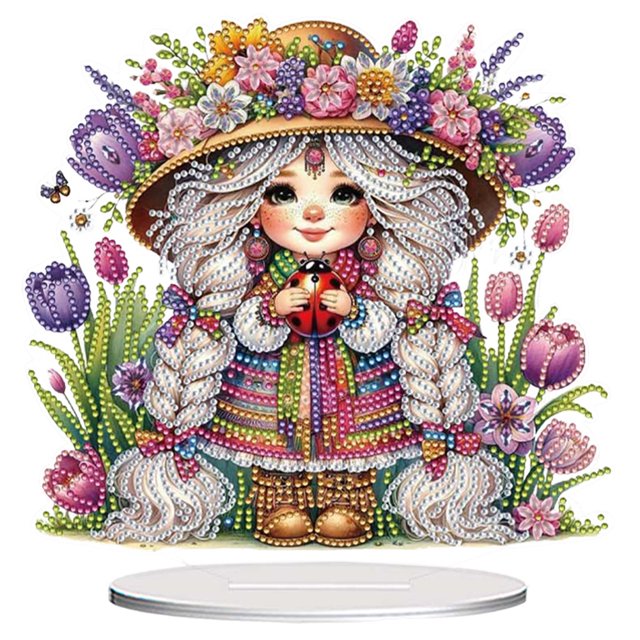 Painting Desktop Decors Acrílico Forma Especial Niña Flores para El