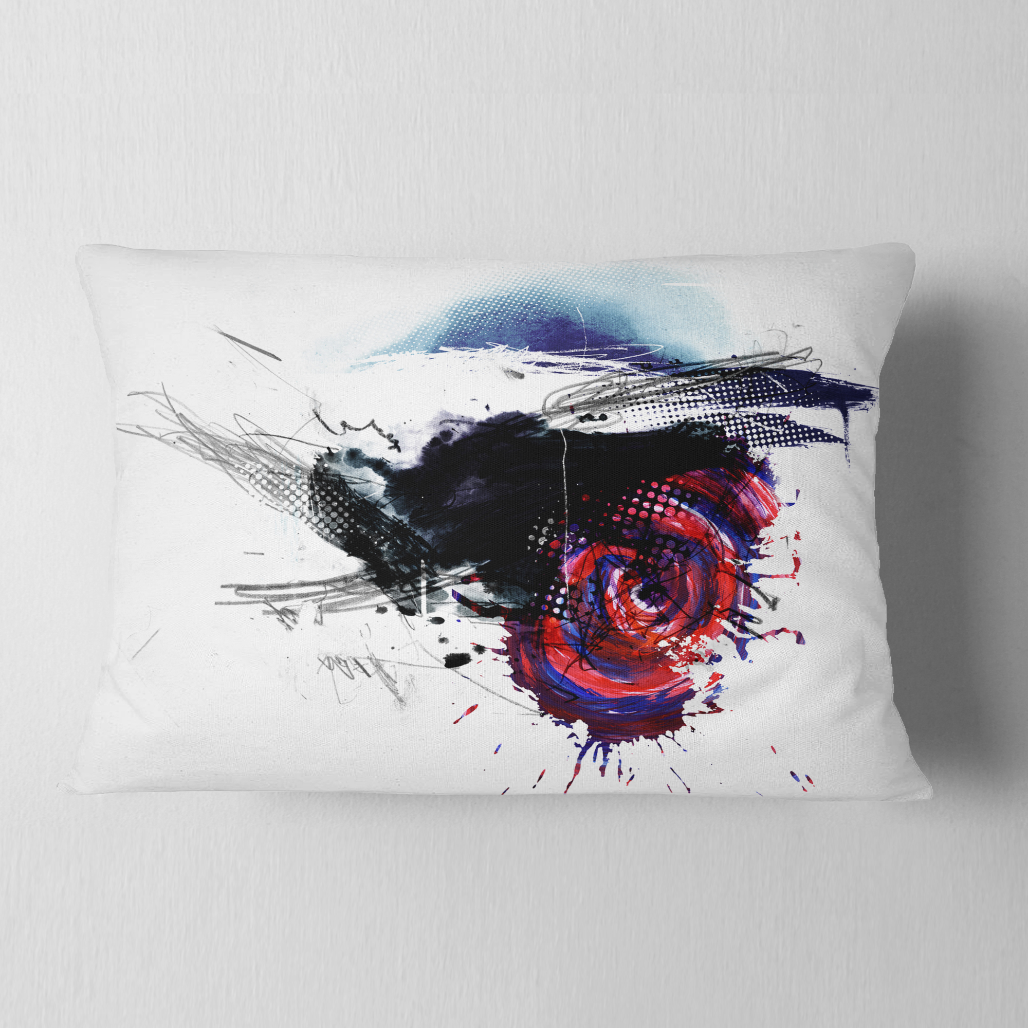 Designart Dark Blue Abstract Splashes - Abstract Throw Pillow - 12x20
