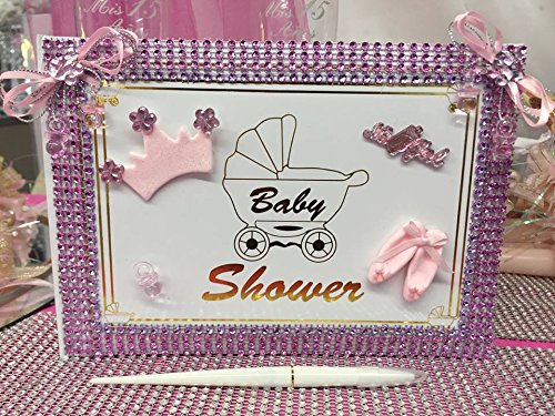 Premium Cloth Baby Shower Carriage Guest book w Pen Free Shipping!