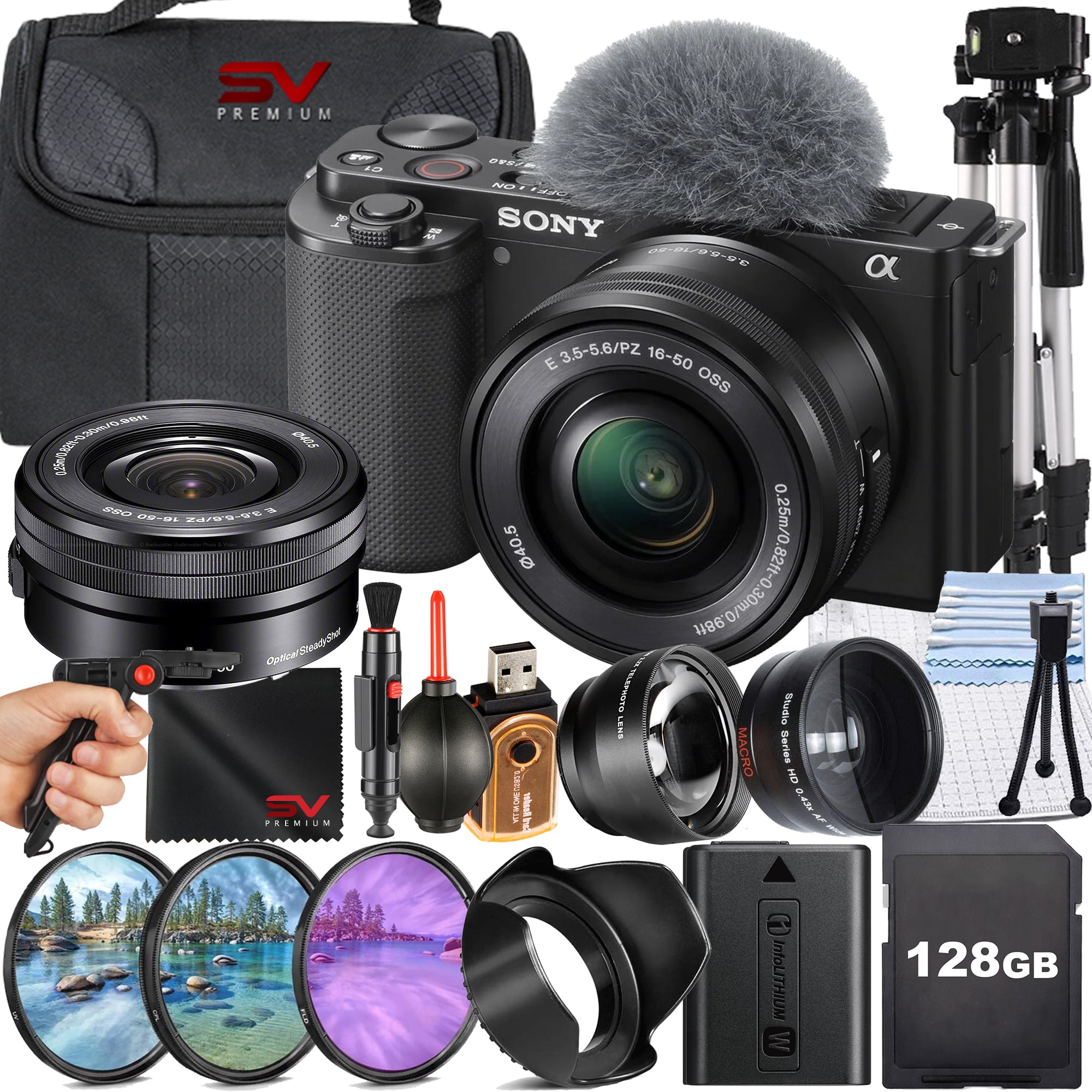 Sony ZV-E10 + 16-50mm Lens, LED Light, Microphone, 64GB, U-Grip