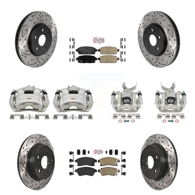 Transit Auto Front Rear Disc Brake Coated Caliper Drilled Slotted Rotors and Ceramic Pads Kit (10Pc) for Car 2013-2014 Chevrolet Sonic RS KCD-100613N