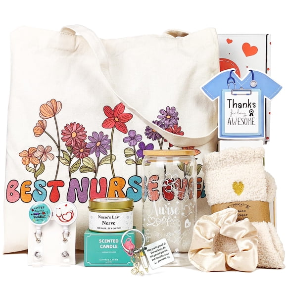 Set de Regalo para Enfermeras MHSMHL con Vaso de Vidrio de 16 oz y Esenciales