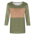 thumbnail image 4 of Olyvenn Women 3/4 Sleeve T-Shirts Crew Neck Cute Tunic Tops Striped Basic Tees Half Sleeve Blouses Casual Loose Fit Pullover Army Green XXL, 4 of 4