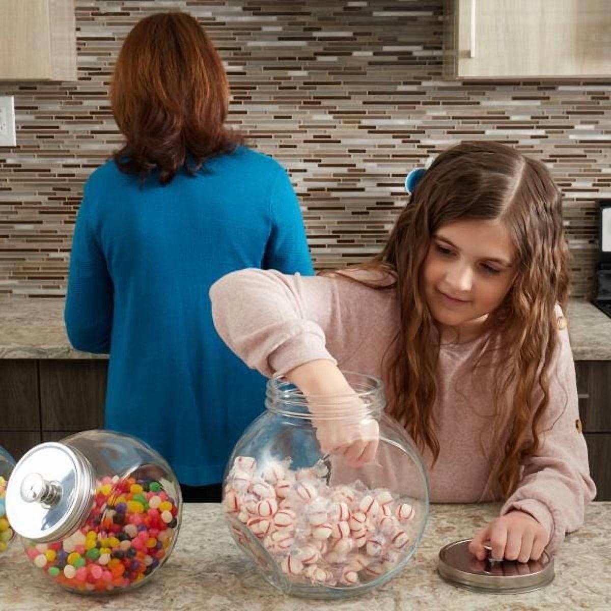 Large 91 oz. Round Glass Candy Storage Jar with Stainless Steel Top, Clear