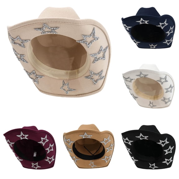 XIAOCHA Women's Inner Star‑Glitter Accent Cowboy Hat Solid Horse‑Riding Farm Western Hat,Beige