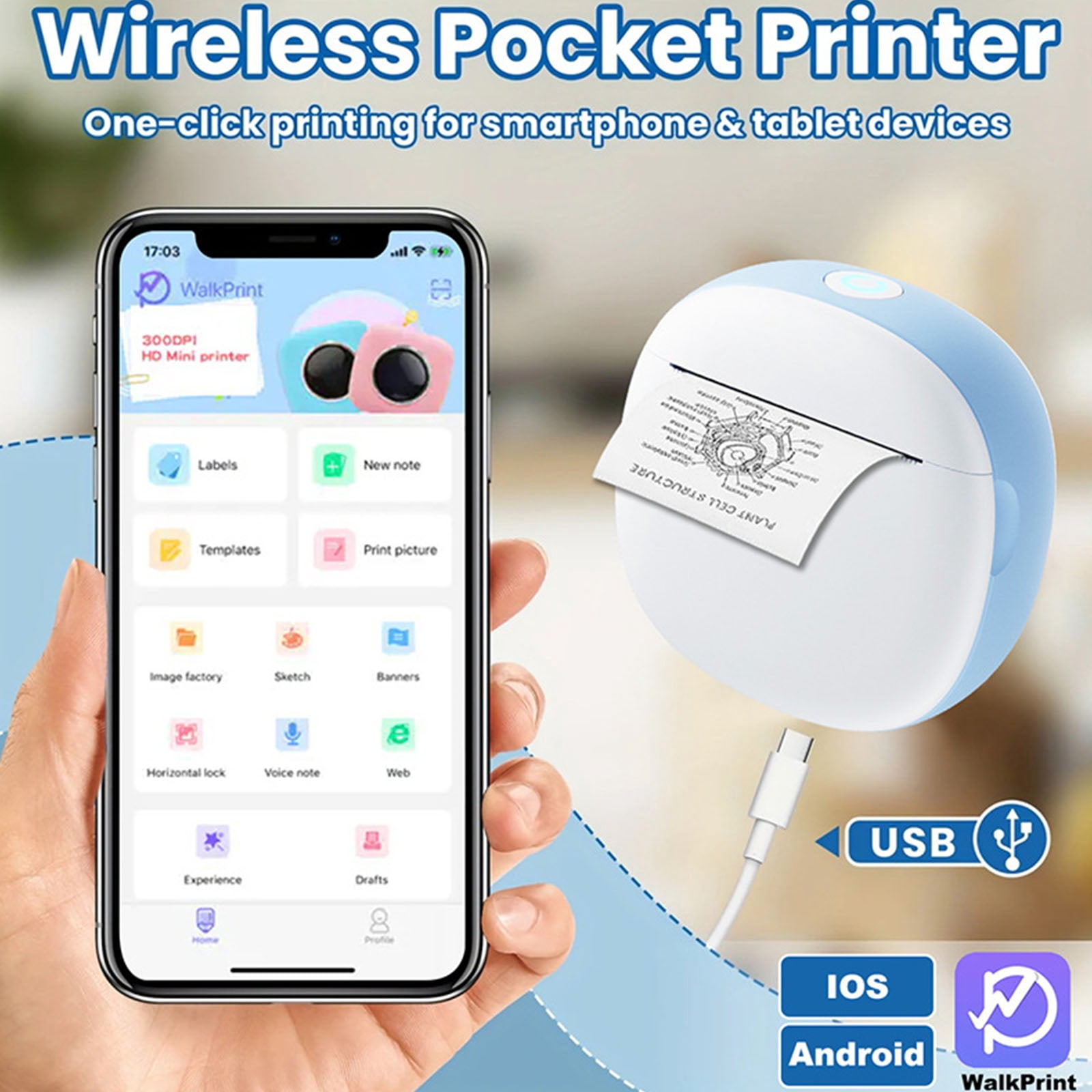 Pocket Sticker Printer Note Maker 1 Roll Paper Included Inkless Wireless Photo Maker for and School
