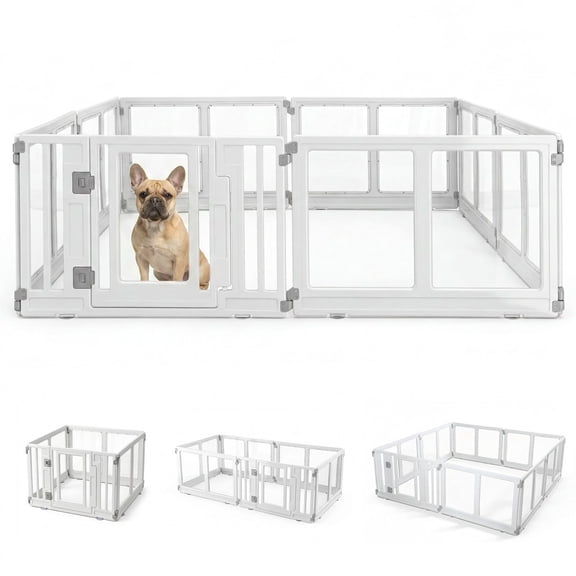 Wagora Acrylic Dog Playpen 69"x35", Indoor Puppy Pen with Door for Small Pets, White
