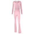 thumbnail image 5 of HOWPAY Women Sweater Set 2 Piece Solid Color Long Sleeve Knitted Hooded Sweater Top Wide Leg Pants Sweatsuits Casual Loose Lounge Sets Pink S, 5 of 6