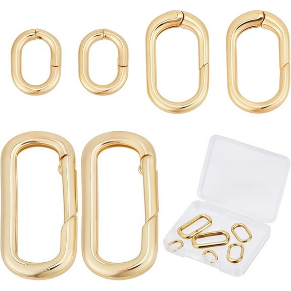 1 Box 6Pcs 3 Sizes Brass Oval Key Rings Spring Gate Ring Small 18k Gold Keychain Carabiner Lock Clasps Connector Fastener