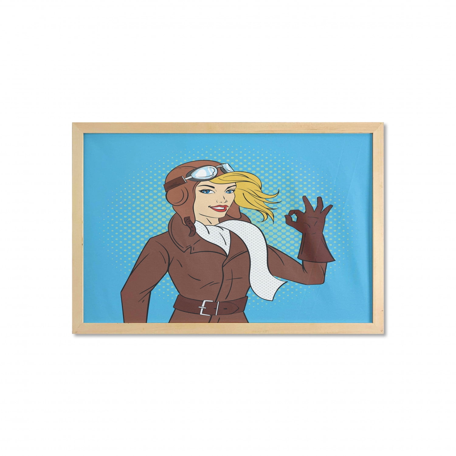 Pin up Girl Wall Art with Frame, Funky Pop Art Style Illustration of