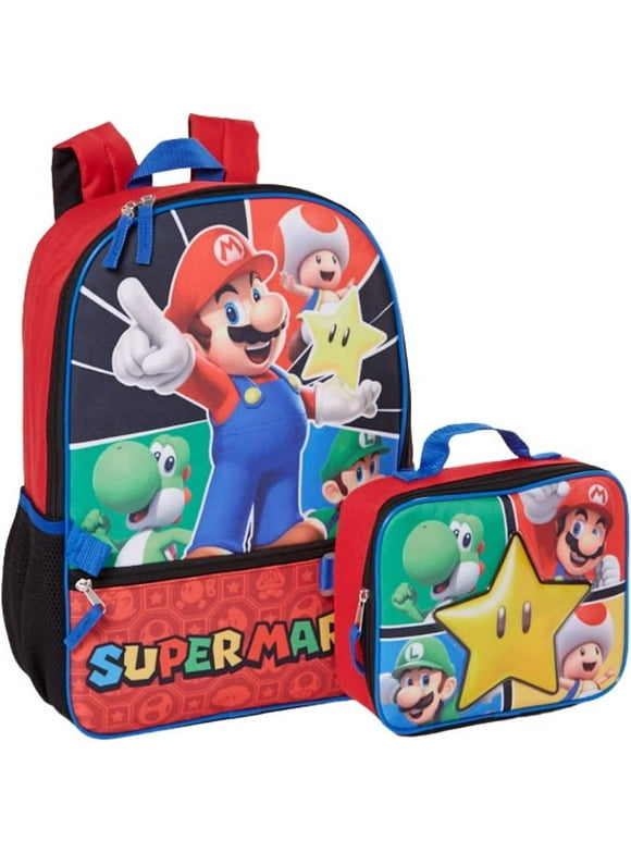 Super Mario Backpack with Lunch Box Mario Kids Backpack 2 Piece Set 16 inch