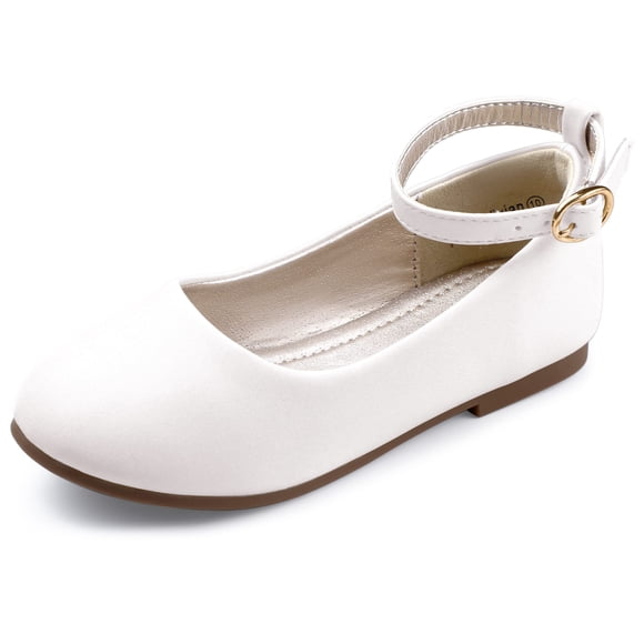 PANDANINJIA Girls Dress Shoes, Girls Flats Mary Jane Princess Shoes Wedding Party School Flower Ballet Shoes for Girls Kids Toddler (White Pu, 11 M US Little Kid)