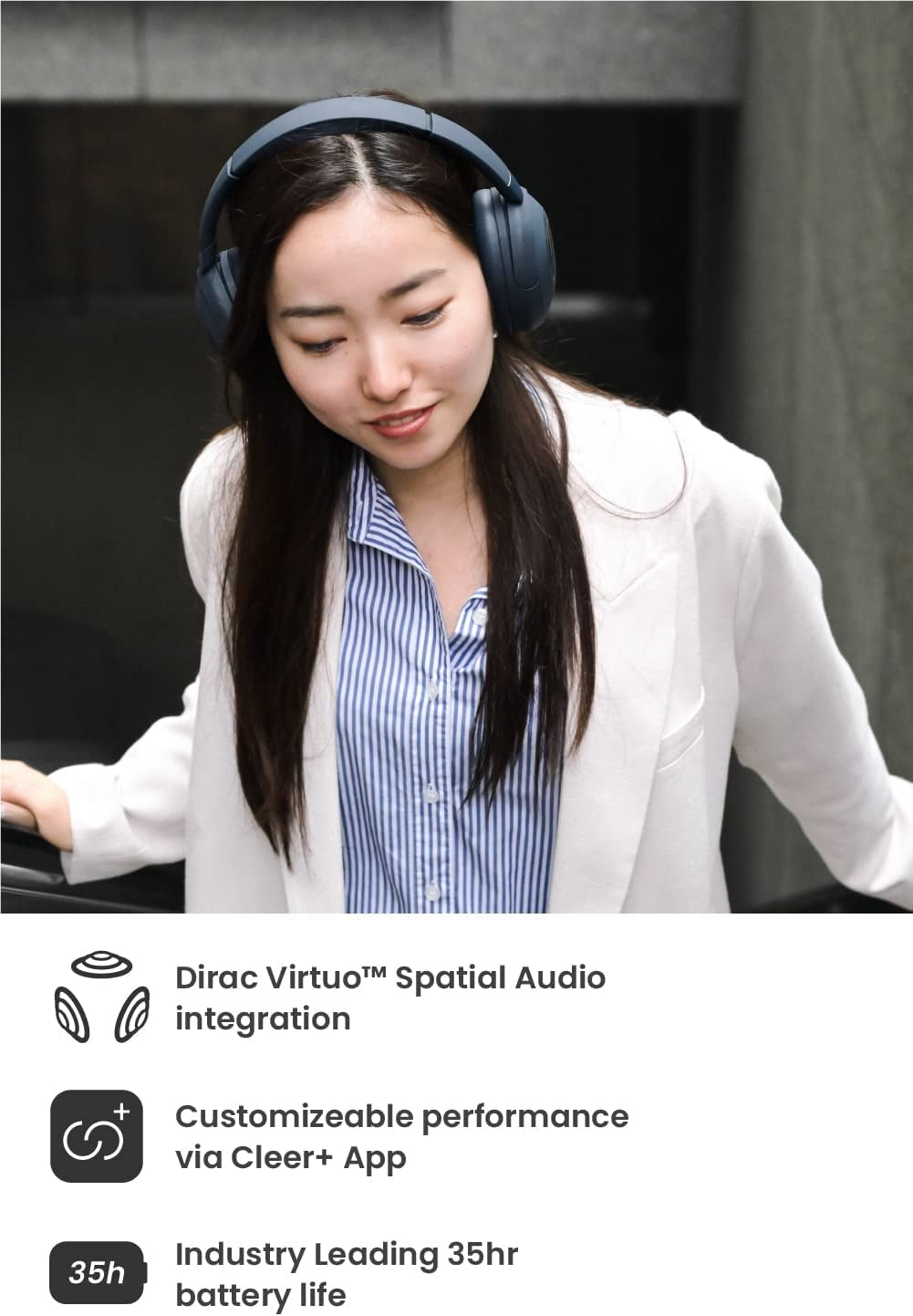 Cleer Audio ALPHA Over-Ear Adaptive ANC Noise-Canceling Bluetooth Headphones with Microphones - Midnight Blue