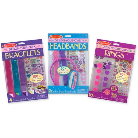 Melissa & Doug Design-Your-Own Accessories Jewelry-Making Kits Set: Bracelets, Headbands, Rings - 230+ Stickers
