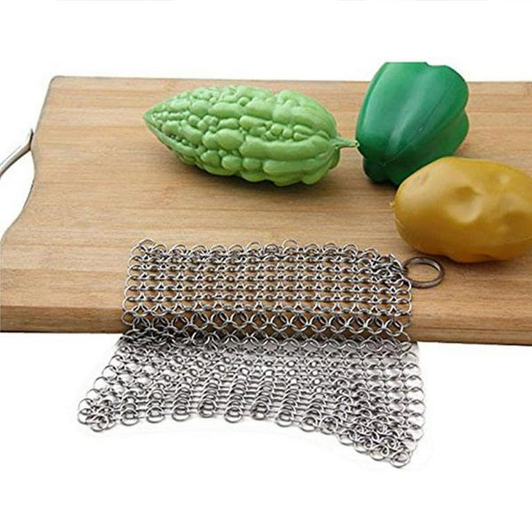 Steel Cast Iron Cleaner Chain Mail Scrubber Tool Cookware Kitchen