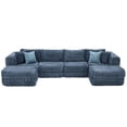thumbnail image 3 of 135.4" Boneless Modular Sectional Sofa Couch, 6-Seat Cozy Sectional U-shaped Sofa Couch with 2Movable Ottomans for Living Room, Apartment, Office, No Assembly Required, Blue, 3 of 12