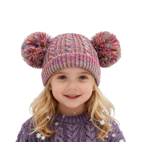 REDARER Kids Knitted Winter Hat with Lining & Double Pom Poms | Cute Warm Beanie for Cold Weather,One Size