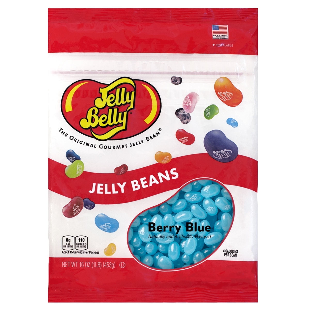 Jelly Belly, Blue Raspberry Jelly Beans, 1 Pound, Resealable Bag