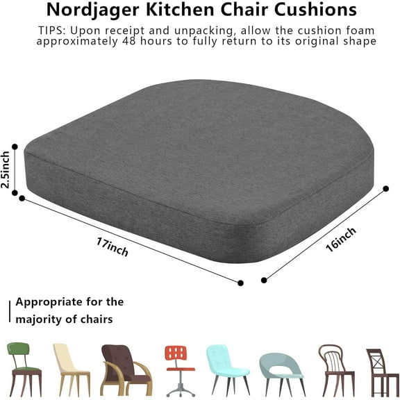 Chair Cushions for Dining Chair Seat Set of 4, Memory Foam Pads for Office and Kitchen , 17" x 16" x 2.5" Dark Grey