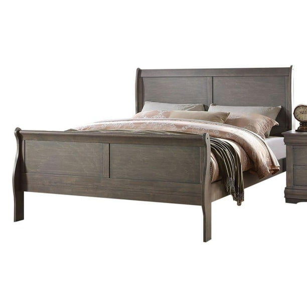 Acme Traditional Grey Solid Wood King Size Double Sleigh Bed With Kd Headboard And Footboard Com Double Sleigh Bed With Kd Headboard, King Sleigh Bed Headboard And Footboard