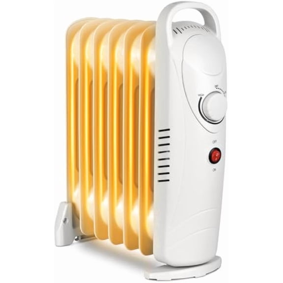 Ecotronic 700W Oil Filled Radiator Heater with Thermostat, Overheat Protection, Small Indoor Electric Heater, White
