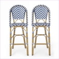 thumbnail image 2 of Outdoor Barstools, French PE Rattan Set of 2, 29.5" Seat Height for Patio Cafe | Navy Blue | Aluminum, 2 of 14