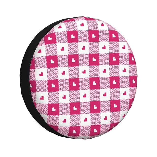 Fotbe Plaid Heart Funda de Llanta de Repuesto con Estampado, Engrosada, Ajuste Universal para Jeep, Remolque, RV, SUV, Camión-14 inch