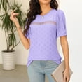 thumbnail image 2 of Womens Short Sleeve Crew Neck Shirts Eyelet T Shirts for Women Fashion Casual Loose Solid Color Elegant T-Shirt (Purple L), 2 of 5