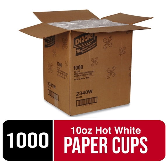 Dixie 10 oz Disposable Paper Hot Cups, White, 1000 Count (Model 2340W), Bulk Coffee Cups