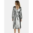 thumbnail image 3 of Nine.Eight Women’s and Women's Plus V-Neck Satin Midi Dress with Long Sleeves, Sizes XS-4X, 3 of 4