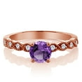 thumbnail image 2 of Gem Stone King 18K Rose Gold Plated Silver Ring Round Purple Amethyst and Moissanite (1.12 Cttw, Size 9), 2 of 2