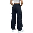 thumbnail image 3 of Aofany Cargo Pants Women Joggers Drawstring Elastic High Waist Wide Leg Hiking Pant Trousers Casual Pants With Pockets, 3 of 8