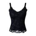 thumbnail image 5 of Women French Lace Cami Tank Top with Built-in Padded Bra, Wireless Slim Fit Shaping Camisole, V-Neck Back Shaping Layering Vest, Thin Straps Breathable Summer Sheer Inner Top Black XXL(XXL), 5 of 5