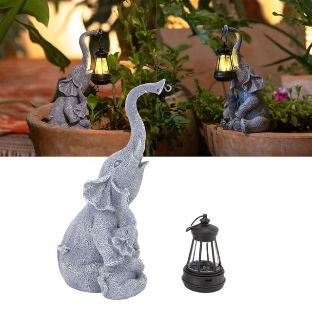 Solar Elephant Light Decor, Energy Saving Elephant Statue Solar Lantern Resin for Patio
