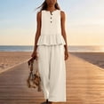 thumbnail image 6 of Women's Casual 2 Piece Outfits, Rayon Blend Sleeveless V-Neck Top, Mid Waisted Solid Color Pants Sets With Pockets, Summer Travel Loungwear Loose Fit | TruBelle,Beige L, 6 of 7