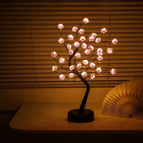Cherry Blossom Tree Lamp, 18inch 36 Led Bonsai Tree Lights, Battery/USB Operated Japanese Decor Night Lights for Christmas Indoor Decorations Bedroom Home Gift Idea,Warm White