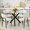 Table+4 White chairs-Style 2, variant on LUFTUT 39" Round Dining Table , Clear Tempered Glass Kitchen Table, Black X-Leg Metal Base, Modern Circle Leisure Table for 4