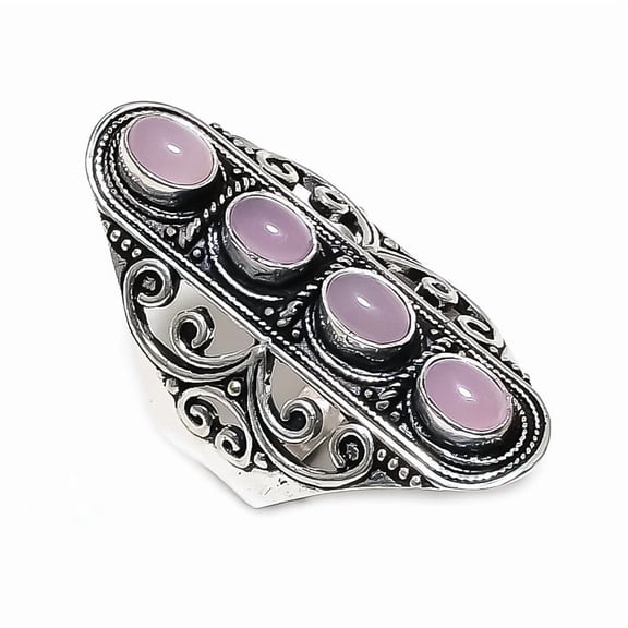 Natural Pink Chalcedony Gemstone 925 Sterling Silver Jewelry Ring Size 9.5