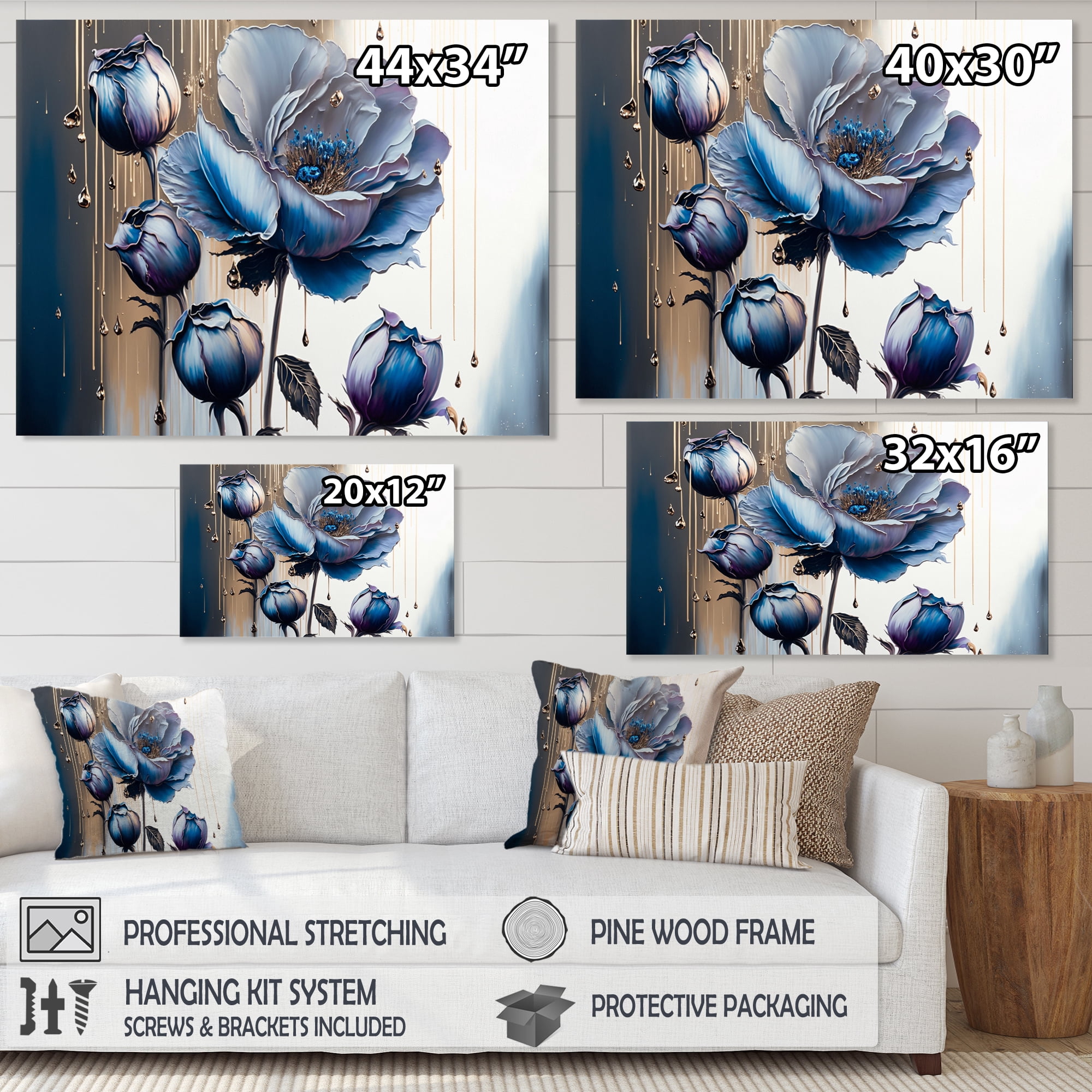 Designart Ice Blue And Purple Violets II Canvas Wall Art